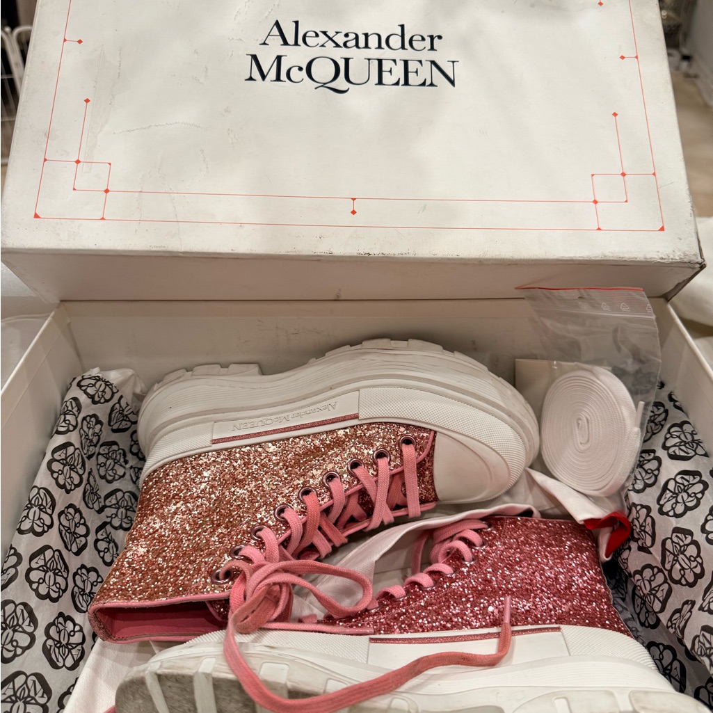 Alexander Mcqueen Pink Glitter High-Top Platform Sneakers